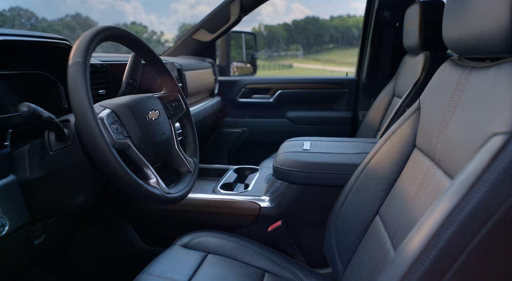 Front seats and center console in a 2025 Chevy Silverado 2500 HD
