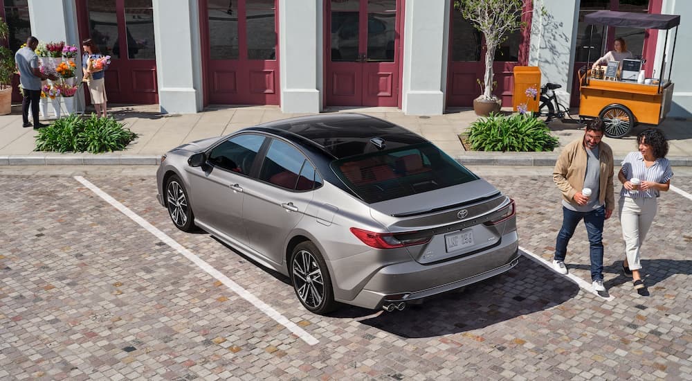 Rear view of a silver 2025 Toyota Camry.