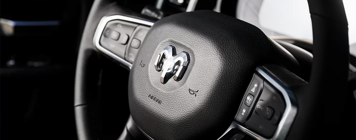 Trucks%20for%20Sale%20Near%20Concord%202025%20Ram%202500%20-%20Steeering%20wheel.jpg Steering wheel in a 2025 Ram 2500 truck for sale near Concord
